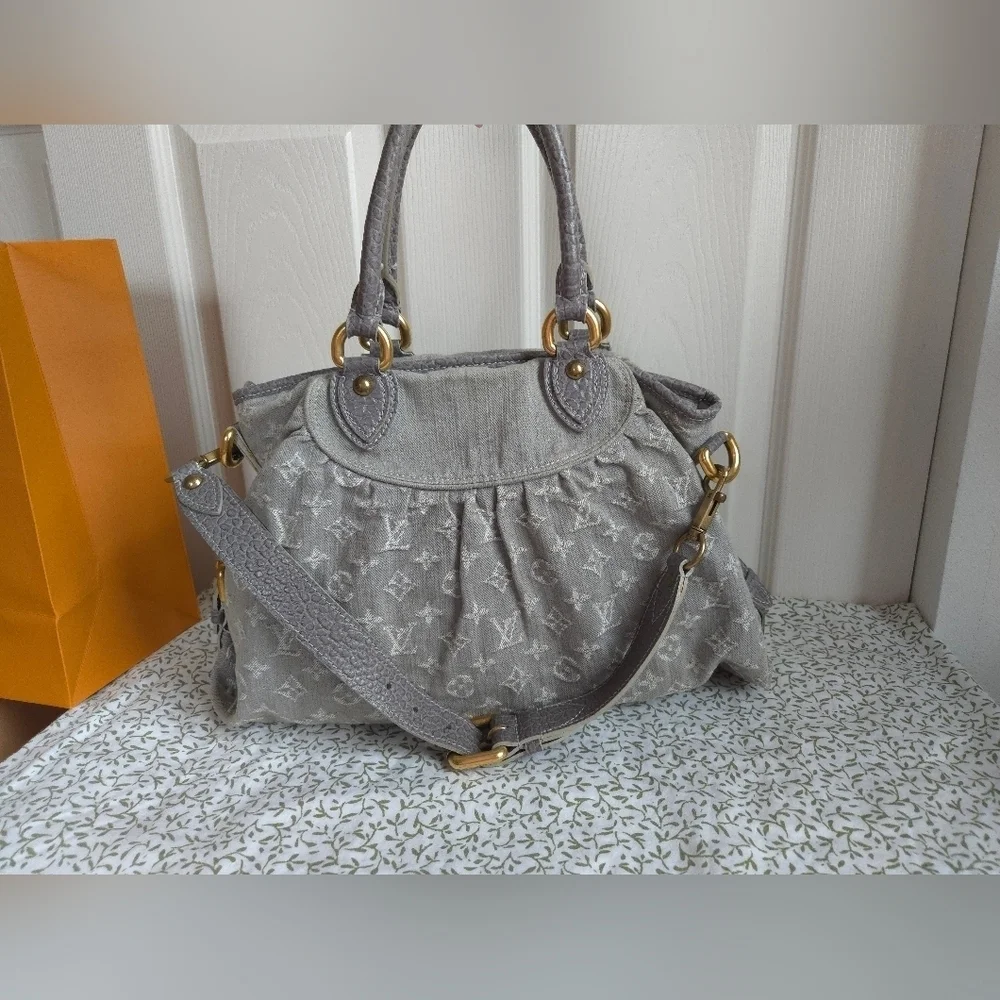 Louis Vuitton Neo Cabby MM Grey Vintage Denim Shoulder Bag